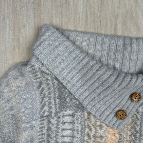 Free People Willow Poncho Cream Gray Sweater Pullover Oversized Aztec Medium - Picture 3 of 14